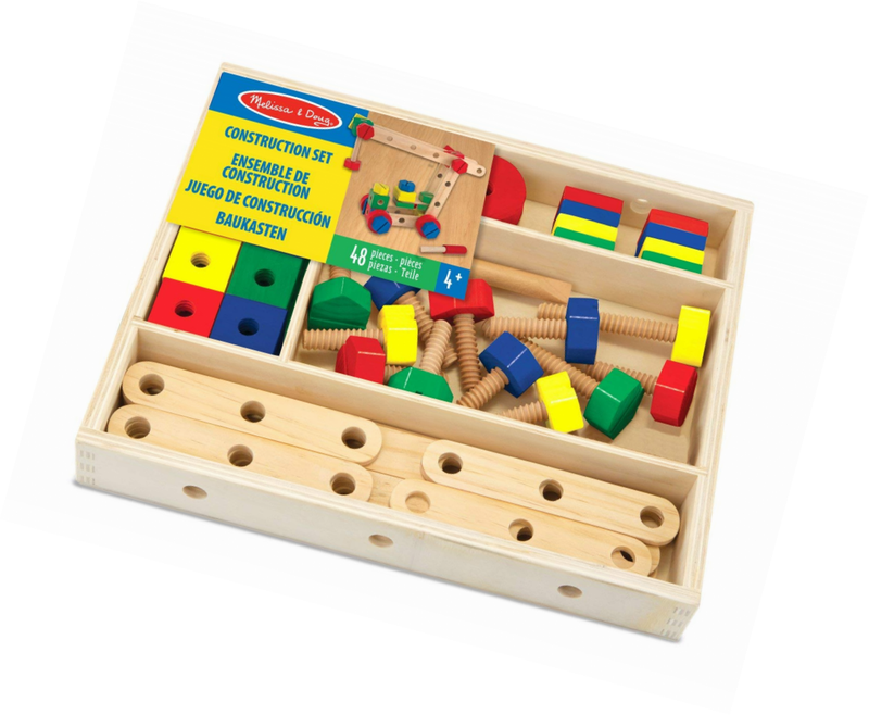 melissa & doug wooden construction building set in a box